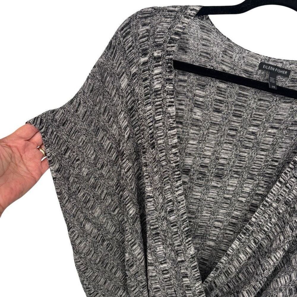 Eileen Fisher Silk/Linen Blend Surplice Wrap Sweater Black/White/Grey Size Large - Picture 4 of 7